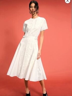Philip Lim White Lace Fit Flare Midi Dress SIZE 2 Romantic Modest Designer $850